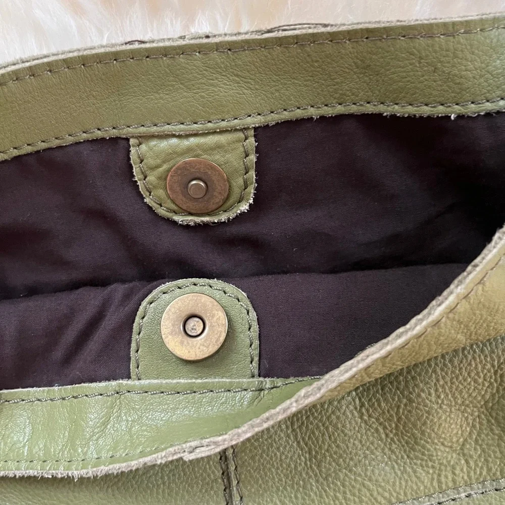 Lucky Brand Leather Shoulder Bag Large Olive Green